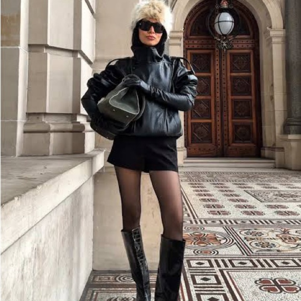 NWT | YSL viral Black Leather Jacket from Zara Women's Bomber S Small